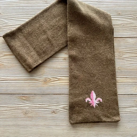 J.Crew Brown Cashmere Blend Scarf | Fleur-de-Lis Detail | OS - Picture 3 of 5